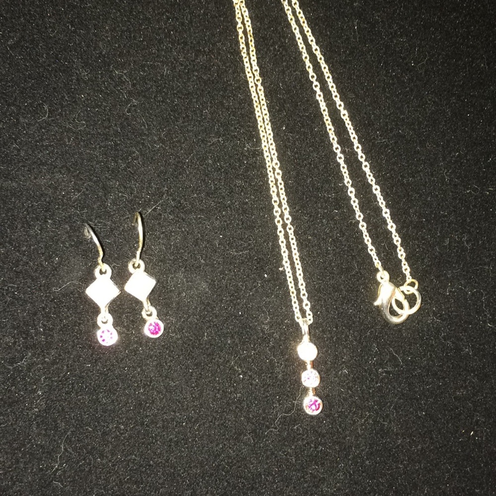Silver and pink necklace and earrings